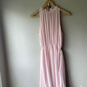 NWT H&M Powder Pink Cinched Waist Sleeveless Ruffled Collar Chiffon Dress